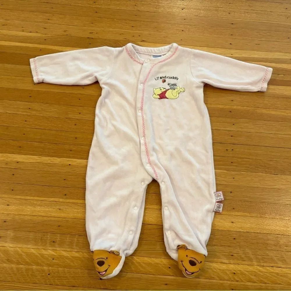 Winnie the Pooh Disney Light pink velour footed onesie